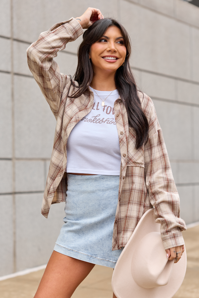 Libby Cream And Beige Plaid Flannel Top FINAL SALE