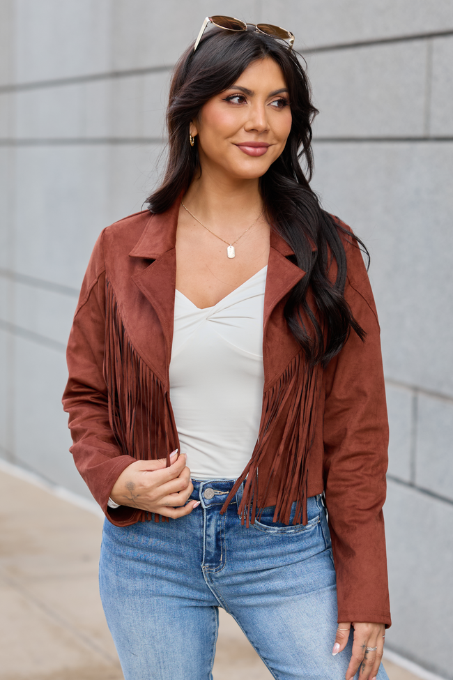 Christina Brown Faux Suede Fringe Jacket FINAL SALE