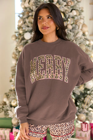Merry Block Leopard Mocha Graphic Sweatshirt
