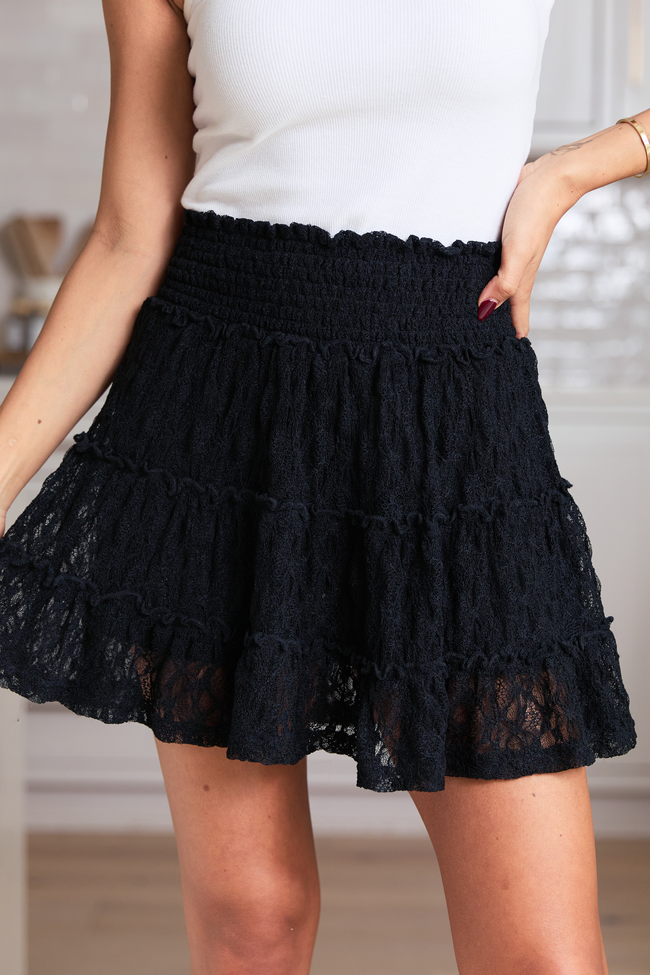 Through The Garden Black Lace Mini Skort