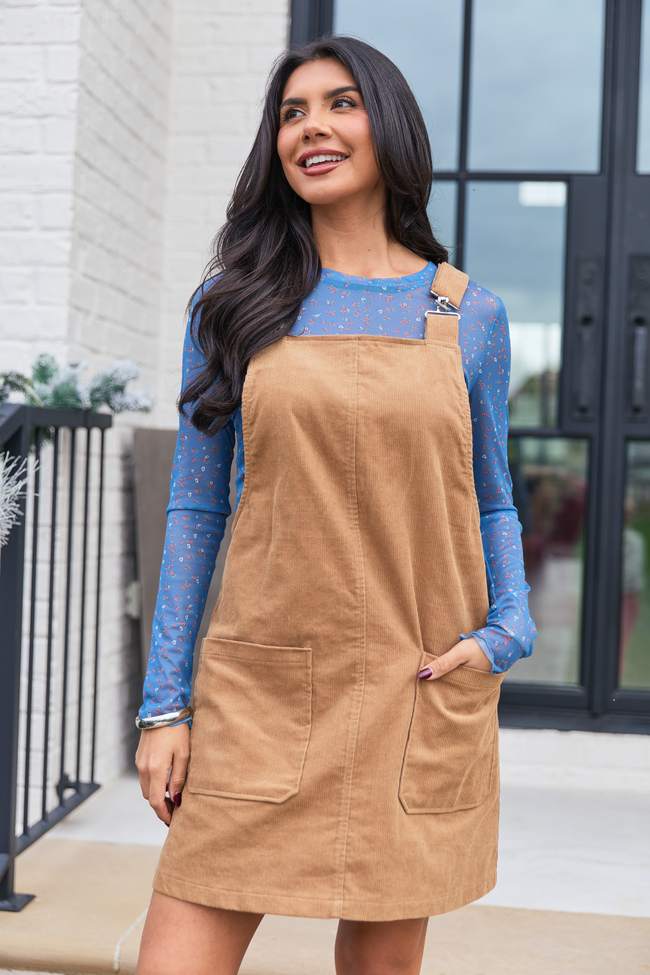 Pink Lily Chase Camel Corduroy Overall Dress - Women's S Pink Lily Chase Camel Corduroy Overall Dress - Women's S