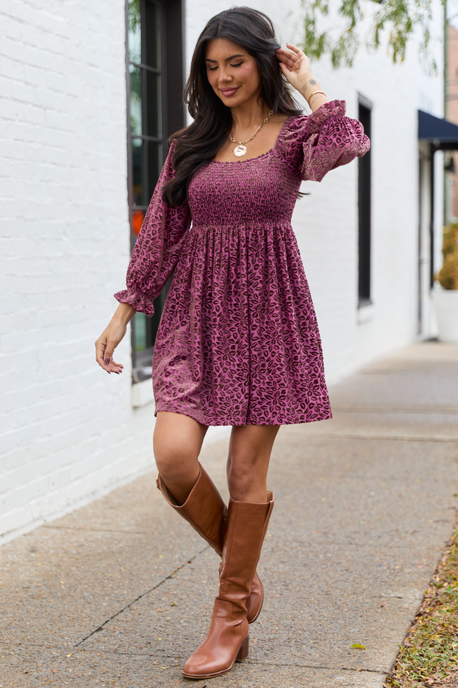 Pink Lily Evie Burgundy Animal Print Velvet Burnout Mini Dress