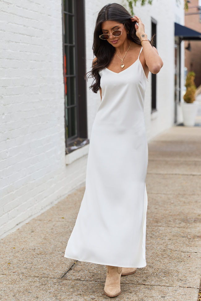 strapless open back dress Pink Lily Allie Ivory Slip Dress