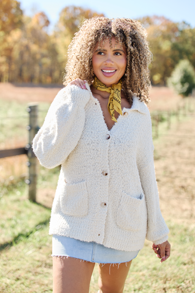 Marcella Beige Collared Boucle Cardigan FINAL SALE