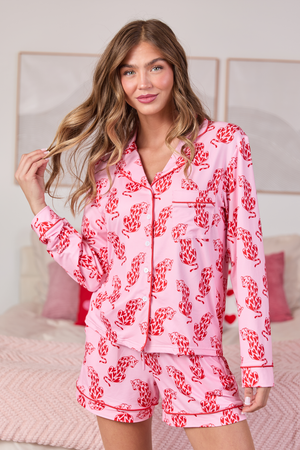Pink Heart Leopard Pajama Top
