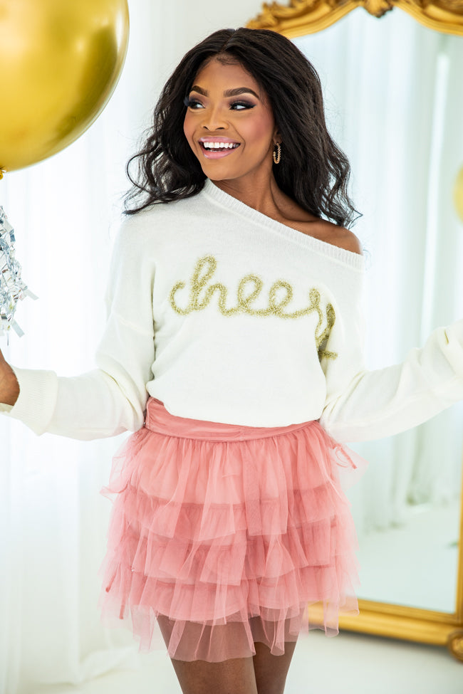 Long Story Short White Tinsel Cheers Sweater FINAL SALE