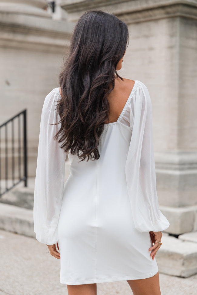 Last Fling White Sheer Sleeve Mini Dress