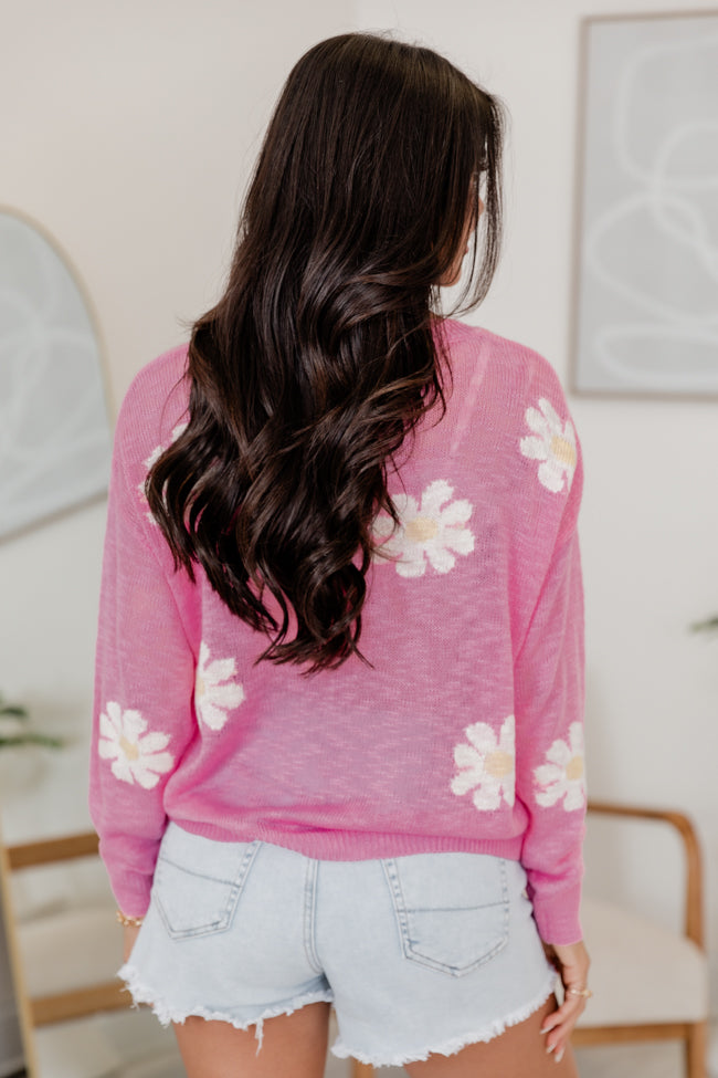 Oops-A-Daisy Pink Daisy Print Sweater