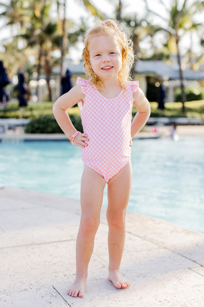 Kid's Seaside Pink Checkered One Piece Swimsuit FINAL SALE