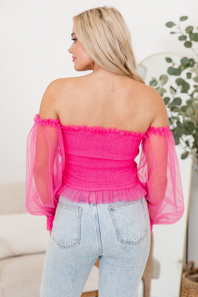 Happy Ever After Pink Ruffled Tulle Sleeved Blouse