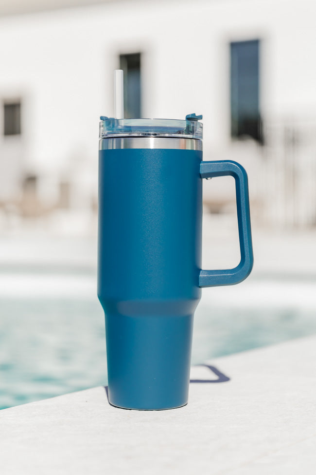 Sippin' Pretty Navy 40 oz Drink Tumbler With Lid And Straw SALE