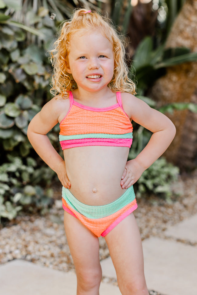Kid's Do Not Disturb Coral Color Block Bikini Top