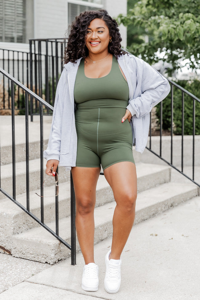She's A Go Getter Olive Active Onesie FINAL SALE