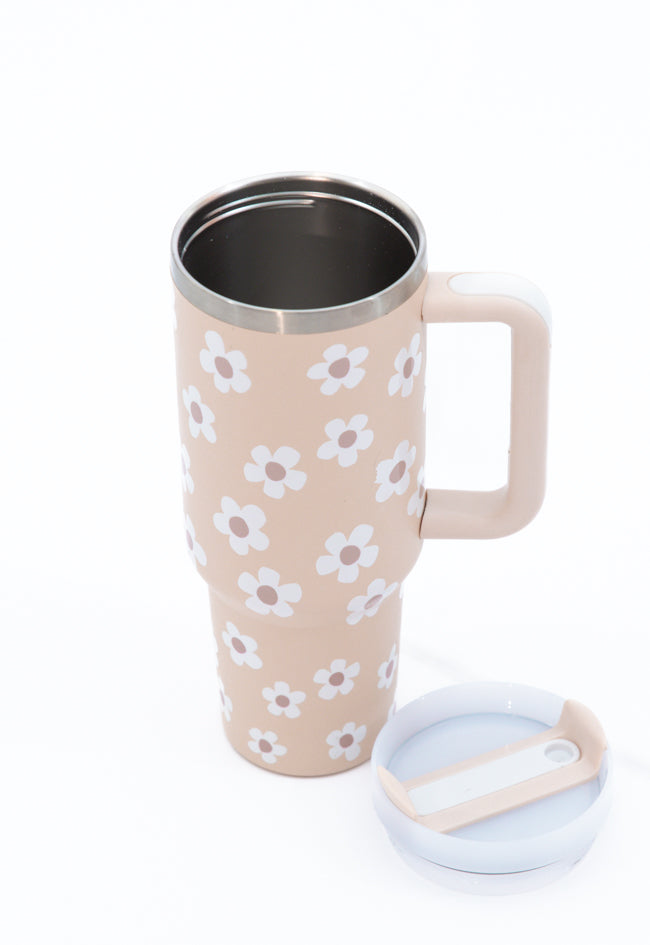 Sippin' Pretty Neutral Daisy 40 oz Drink Tumbler With Lid And Straw SALE