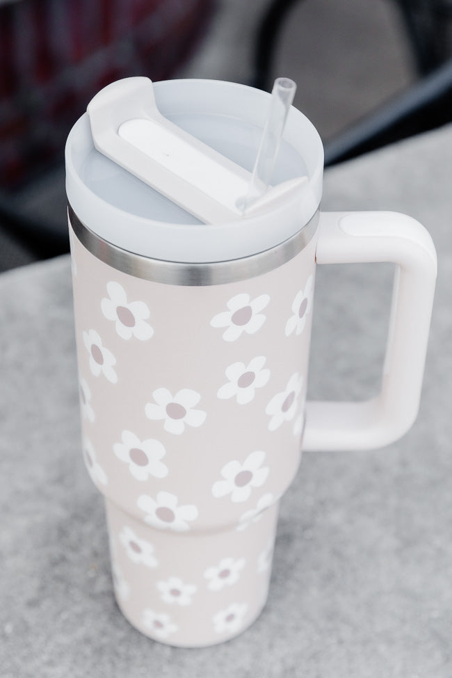 Sippin' Pretty Neutral Daisy 40 oz Drink Tumbler With Lid And Straw SALE