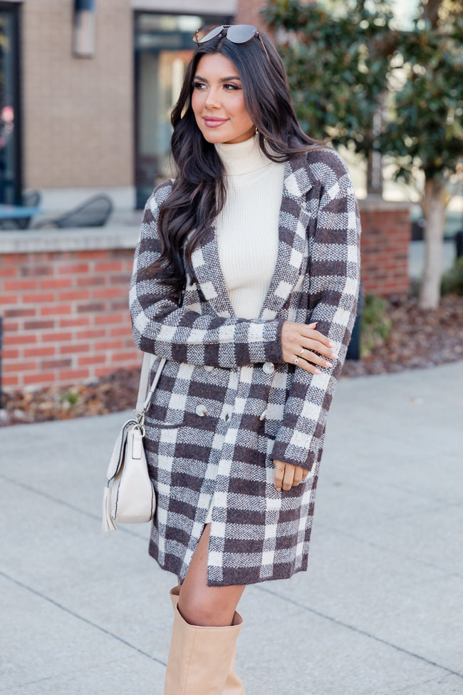 Time Rolls By Brown Plaid Cardigan Coat FINAL SALE