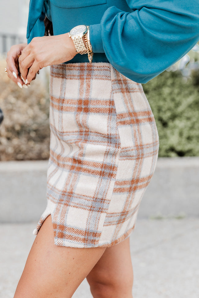 Be Here Forever Beige Plaid Skirt FINAL SALE
