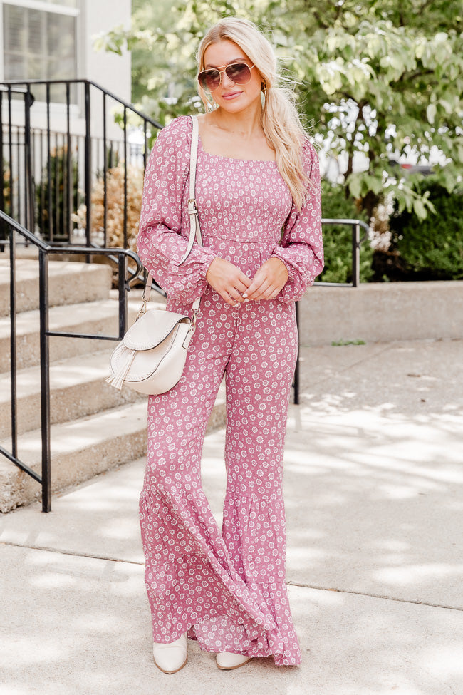 Aware of This Mauve Daisy Flare Jumpsuit FINAL SALE