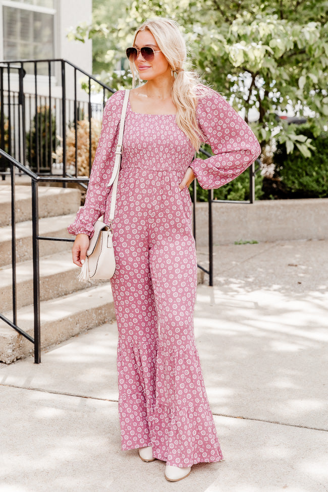 Aware of This Mauve Daisy Flare Jumpsuit FINAL SALE