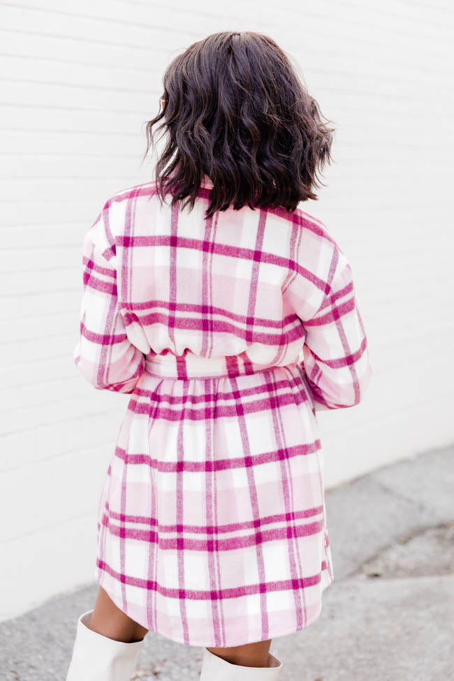 Believe In My Heart Pink Plaid Belted Button Up Mini Dress FINAL SALE