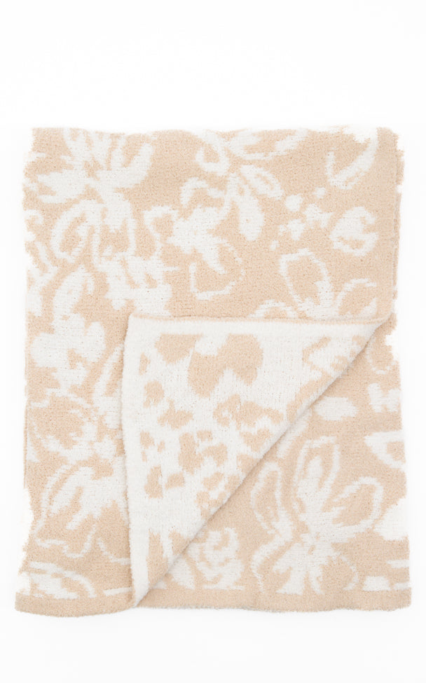 Make Me Believe Tan and Cream Floral Blanket SALE