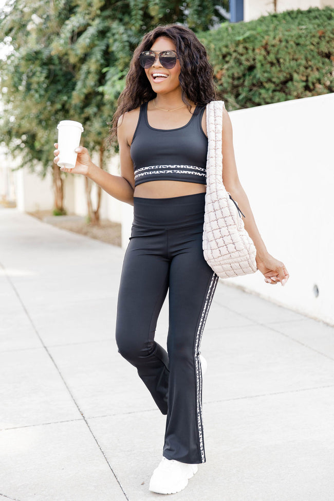Push Yourself Black And Leopard Flare Leggings FINAL SALE