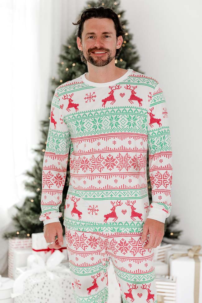 Sleigh All Day Men Red and Green Fair Isle Pajama Top