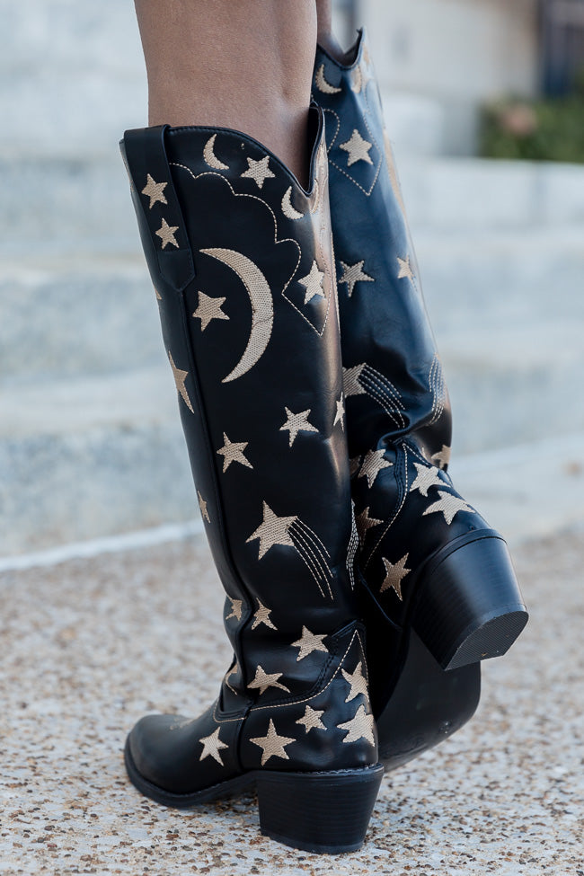 Luna Black Star and Moon Western Boot