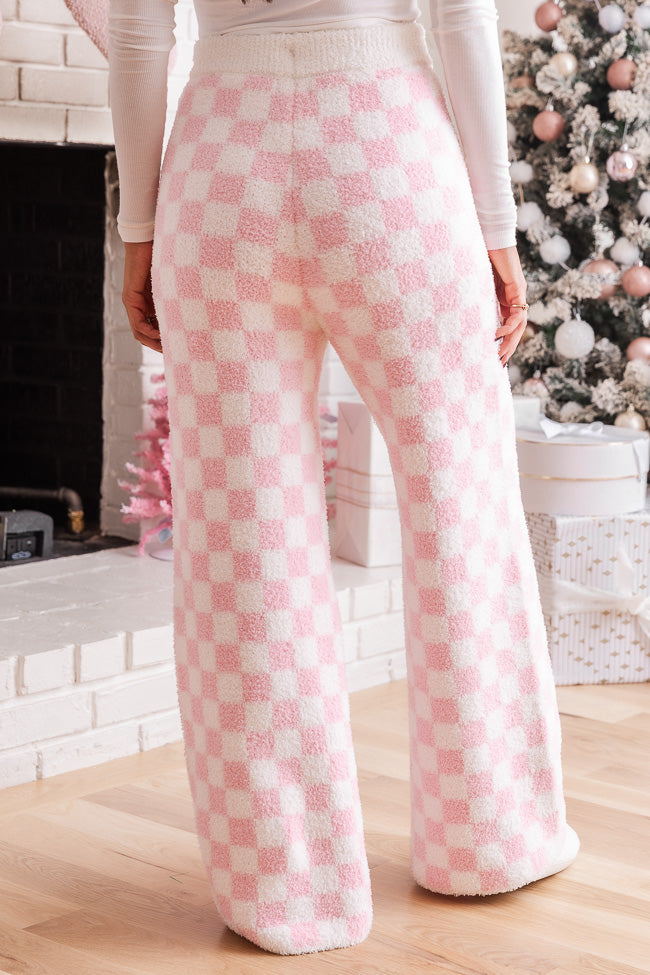 Movies And Chill Fuzzy Pink Checkered Lounge Pants