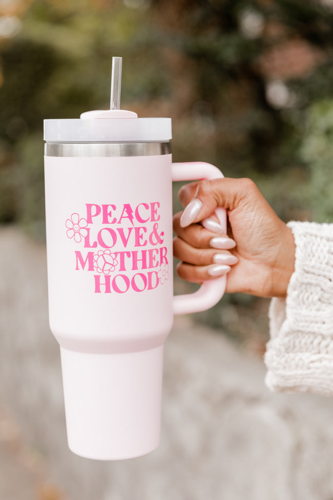 Sippin' Pretty Peace Love and Motherhood Cup 40 oz Drink Tumbler With Lid And Straw