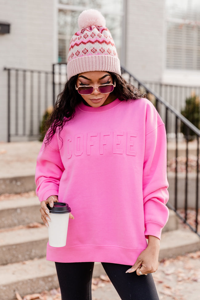 Coffee Embossed Power Pink Graphic Sweatshirt