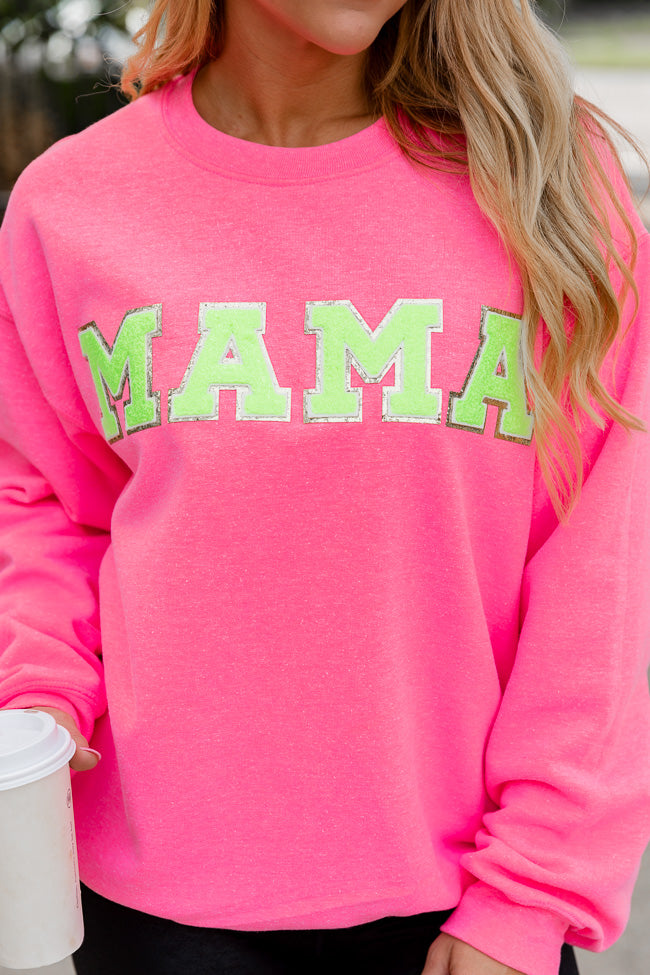 Mama Neon Chenille Patch Safety Pink Graphic Sweatshirt FINAL SALE