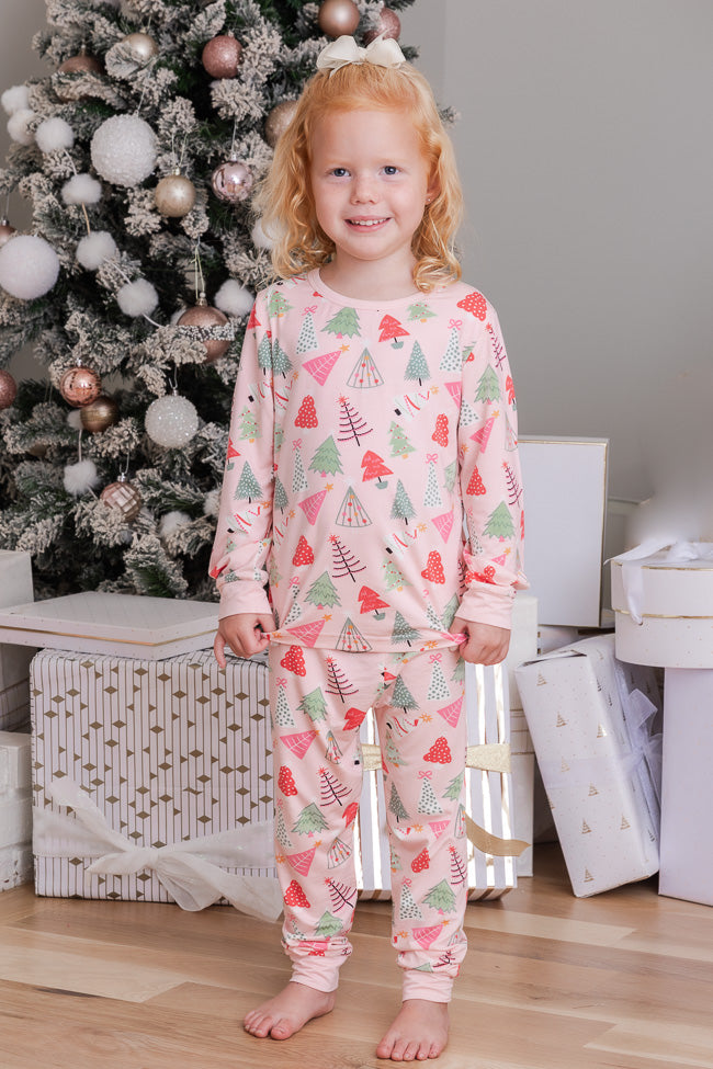 Merry All The Way Kids Pink Tree Christmas Tree Pajama Set FINAL SALE