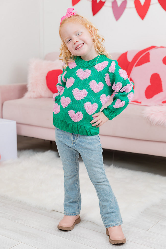 Kid's I'll Be There Green Fuzzy Heart Sweater FINAL SALE