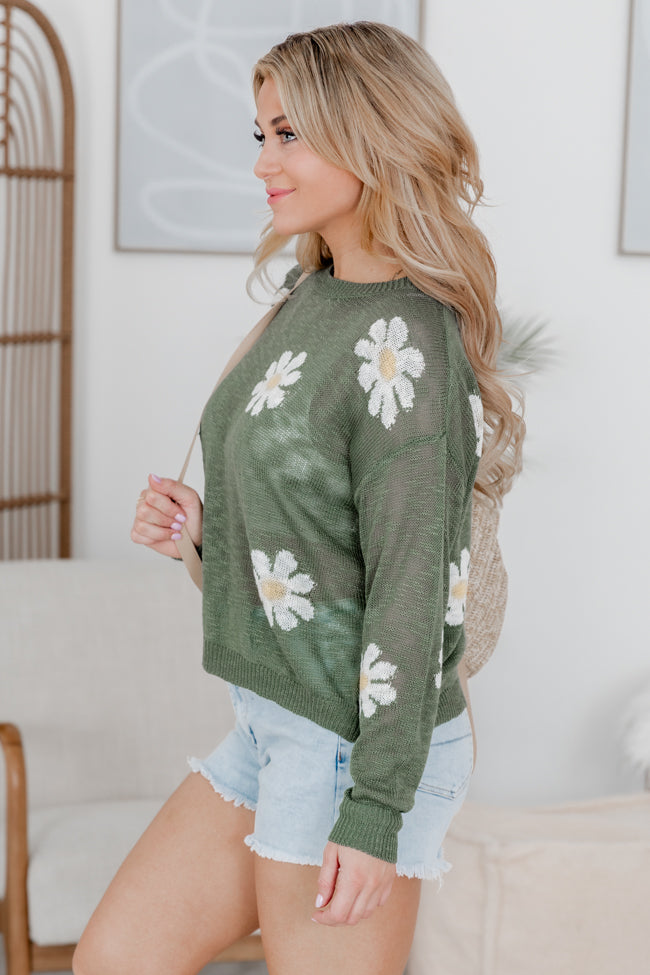 Oops-A-daisy Olive Daisy Print Sweater