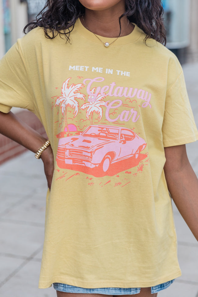 Meet Me In The Getaway Car Mustard Oversized Graphic Tee