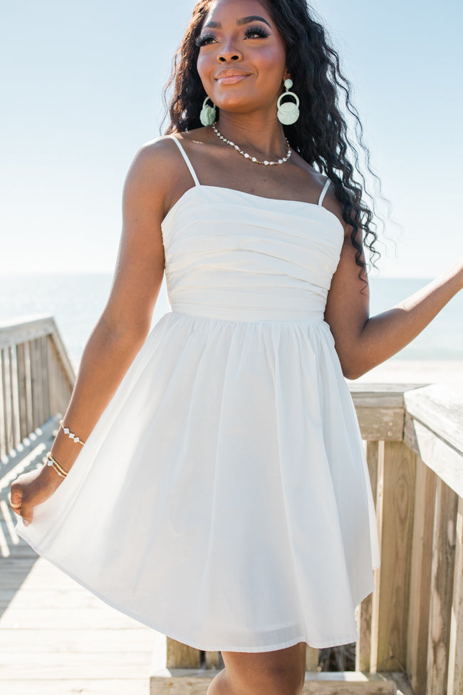 Gentle On My Mind White Rouched Top Dress