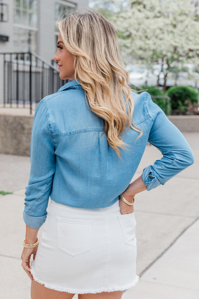 Simplify Life Medium Tie Front Chambray Blouse