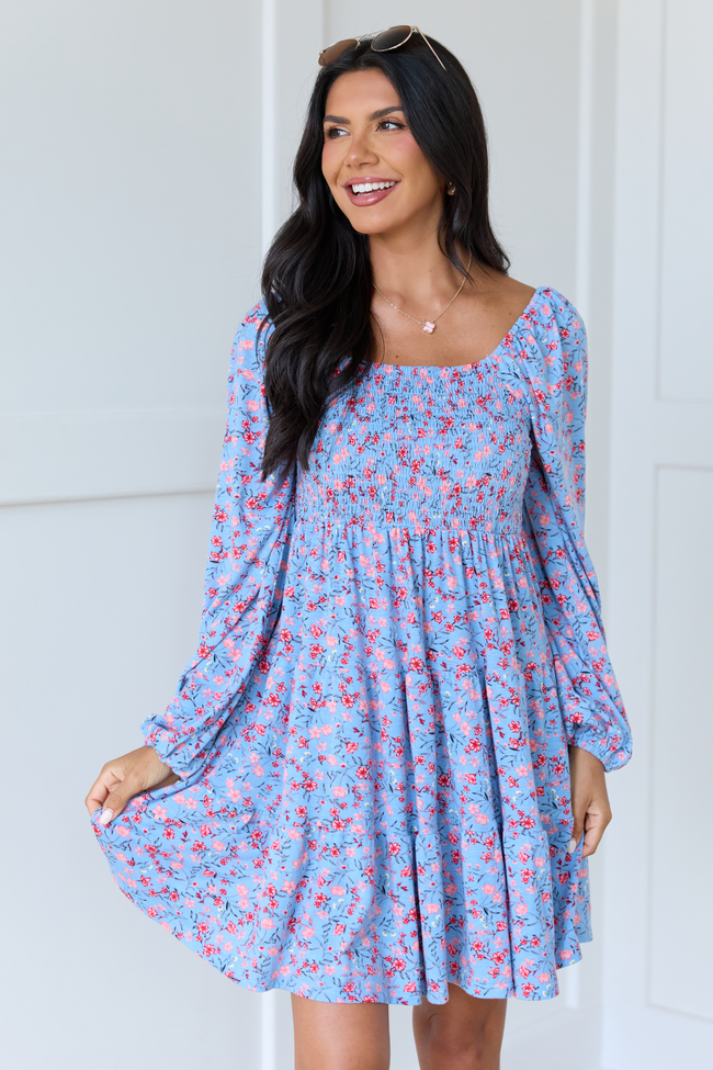 blue pink floral dress Gloria Blue Floral Dress