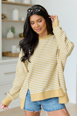 Kara Yellow Stripe Waffle Pullover