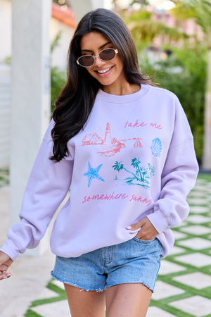 Take Me Somewhere Sunny Purple Graphic Sweatshirt