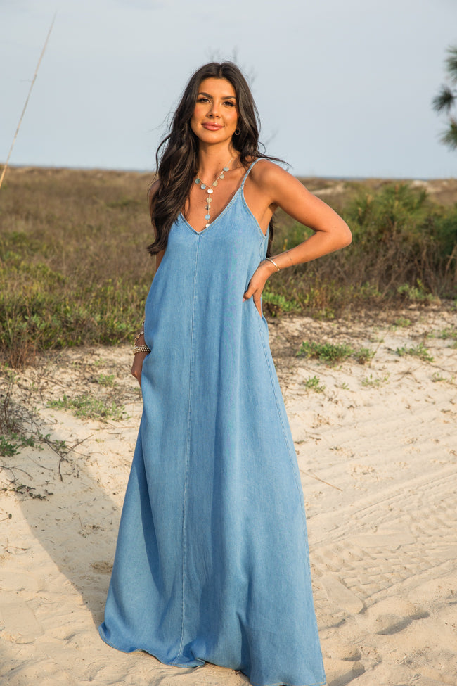 World Is Your Oyster Denim Maxi Dress