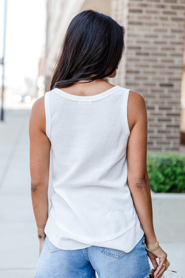 Missed Connection Ivory Waffle Henley Tank