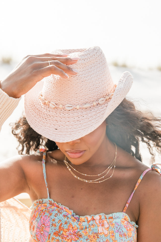 Beach Girl Light Pink Shell Cowboy Hat