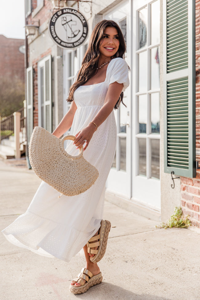 Just An Idea White Square Neck Eyelet Dress