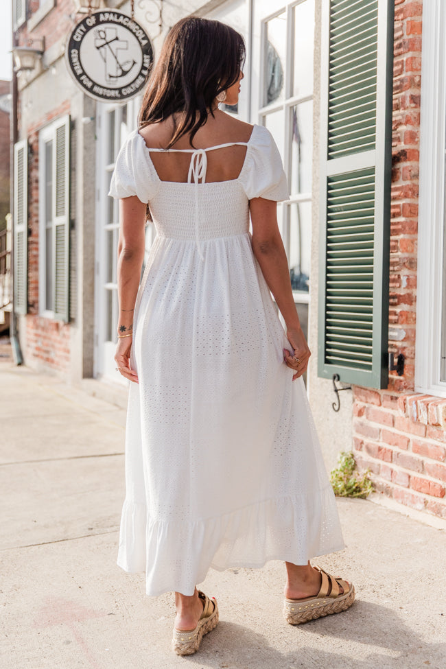 Just An Idea White Square Neck Eyelet Dress