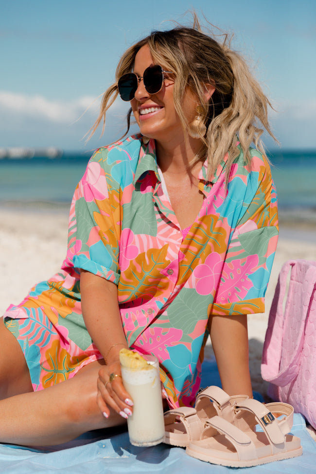 Kabana Krew Bold Tropical Button Up Shirt Krista Horton X Pink Lily