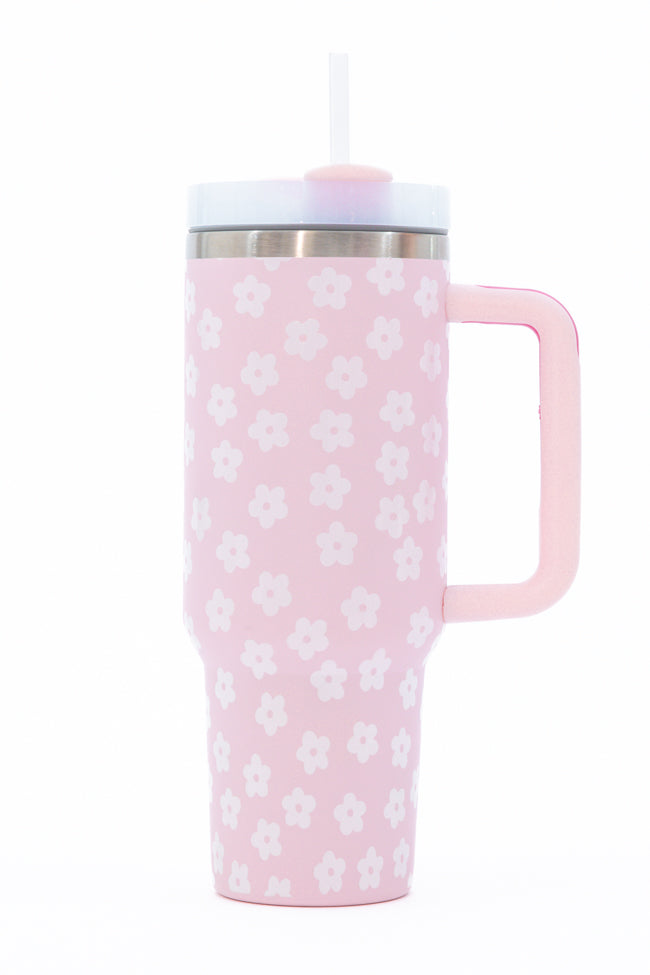 Sippin' Pretty Light Pink Daisy 40 oz Drink Tumbler With Lid And Straw SALE