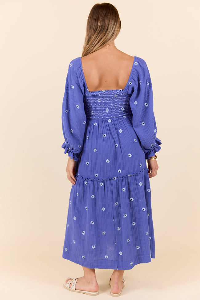 Dress To Impress Blue and Purple Smocked Flower Maxi Dress