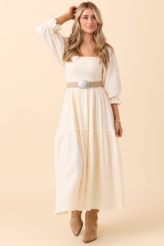 Thalia Ivory Floral Smocked Top Maxi Dress